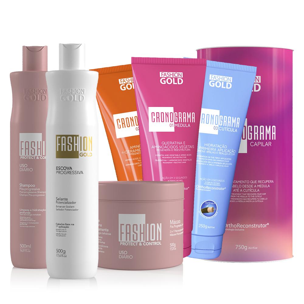 Kit Combo Sellador Fashion Gold 500 g/17,6 fl.oz + Sistema de Cuidado Capilar CRONOGRAMA